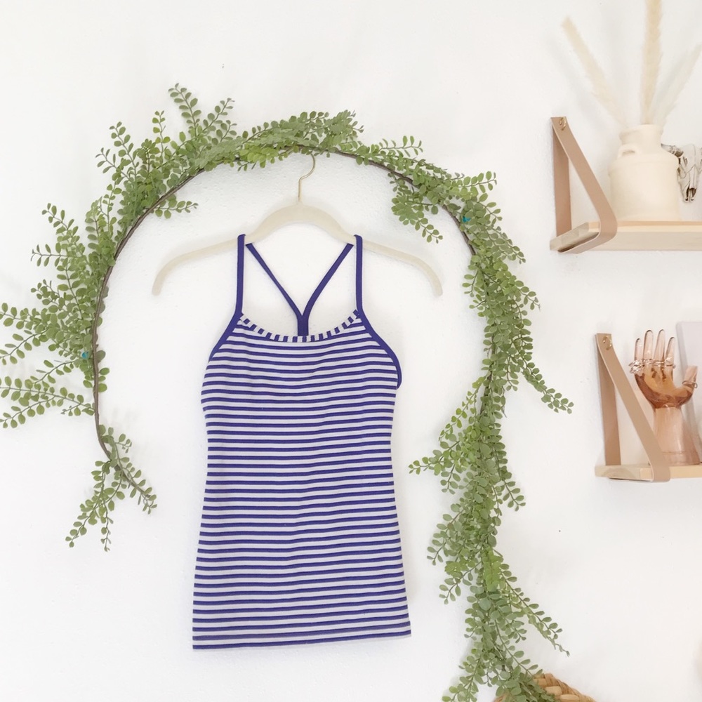 Lululemon Power Y Tank Pigment Blue White Narrow Bold Stripe